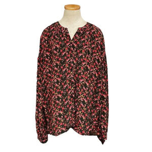 Something Navy Blouse Button Up Shirt Long Sleeve Red Pink Floral Size Large